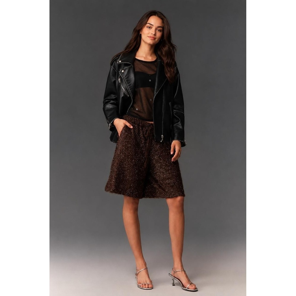 ANTHROPOLOGIE MAEVE Women's New Long Shorts MEDIUM Tinsel High Rise Pull On - Picture 4 of 16